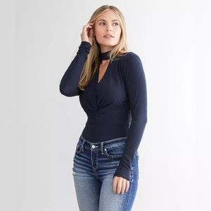 Buckle Twisted Keyhole Blouse